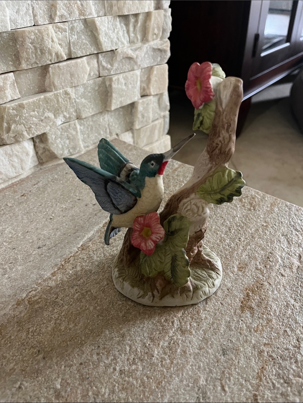 Vintage Porcelain Hummingbird and Flower Figurine Made in Korea